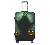 EdsfFehs Funda para maleta con diseño de calabaza de Halloween y fantasma verde, lavable, ligera, a la moda para una fácil identificación, Black, M