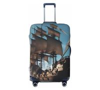 EdsfFehs Funda para maleta con estampado de barco pirata, lavable, ligera, a la moda para una fácil identificación, Black, S