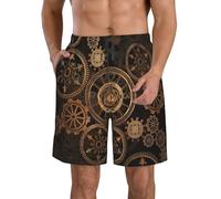 EdsfFehs Gears Clock Bronze Century Print - Pantalones cortos de playa para hombre, cintura elástica, cordón ligero, casual, con bolsillos, blanco, L