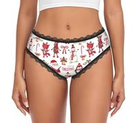 EdsfFehs Ropa interior de encaje con estampado de Papá Noel para mujer, ropa interior cómoda y transpirable para uso diario, Negro, S