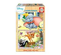 Educa - 2 Puzzles Infantiles de Madera ecológica con 16 Piezas | Disney Animals : Dumbo y Bambi. Recomendado a Partir de 3, 4 y 5 años (18079)