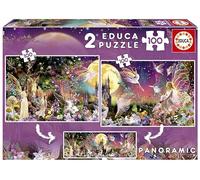 Educa - 2x100 Tríptico de Hadas, 2 Puzzles de 100 Piezas, júntalos y obtendrás un fantástico Puzzle panorámico, Medidas: 40 x 28 cm, A Partir de 6 años (19291)