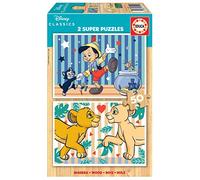 Educa - 2x50 Disney Classics, 2 Puzzles de Madera ecológica Resistente con 50 Piezas Cada uno, diversión por Partida Doble, Medidas: 26 x 18 cm, A Partir de 4 años (19290)
