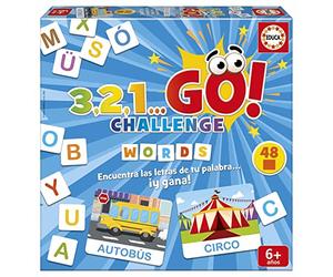 Educa - 3,2,1, GO Challenge Words, ¡Encuentra Las Letras de tu Palabra Antes Que Nadie con 48 Palabras y 150 Letras mayúsculas, De 2 a 5 Jugadores, A Partir de 6 años (19391)