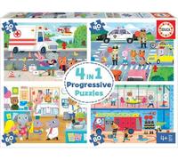 Educa - 4 en 1 Héroes en Acción, Puzzles Progresivos Infantiles, 20, 40, 60 y 80 Piezas, 4 años (18903)