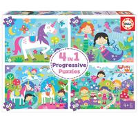 Educa - 4 en 1 Mundo de Fantasía, Puzzles Progresivos Infantiles, 20, 40, 60 y 8