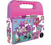 Educa - 4 Puzzles Infantiles Minnie Ayudantes Felices | Maleta con 4 Puzzles progresivos | A Partir de 3 años (17638)