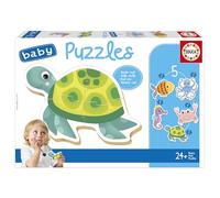 Educa - Baby Puzzles Animales actuáticos | Set de 5 Baby Puzzles progresivos de 3 a 5 Piezas para Aprender con Diferentes Niveles de dificultad. Recomendados a Partir de 2 años (19951)