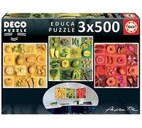 Educa Borras - Serie Deco, 3 puzzles de 500 piezas, Exotic fruits ans flowers, Andrea Tilk (18454)