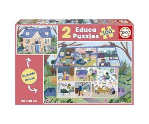 Educa - Casa Outside/Inside | Set de 2 Puzzles Infantiles con 100 Piezas repletas de Detalles del Exterior e Interior. Medidas: 40 x 28 cm. Recomendados a Partir de 6 años (19957)