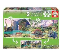 Educa - Dino World. Set de 2 Puzzles con 100 Piezas. Medida aproximada una Vez montados: 40 x 28 cm. Compuesto por Grandes Piezas Perfectamente acabadas. Recomendado a Partir de 6 años (15620)