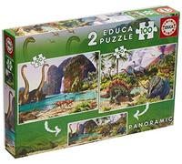 Educa - Dino World. Set de 2 Puzzles con 100 Piezas. Medida aproximada una Vez montados: 40 x 28 cm. Compuesto por Grandes Piezas Perfectamente acabadas. Recomendado a Partir de 6 años (15620)