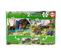 Educa - Dino World. Set de 2 Puzzles con 100 Piezas. Medida aproximada una Vez montados: 40 x 28 cm. Compuesto por Grandes Piezas Perfectamente acabadas. Recomendado a Partir de 6 años (15620)