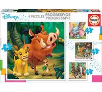 Educa - Disney Animals Dumbo, Bambi, Lion King, el Libro de la Selva Conjunto de Puzzles Progresivos (18104)