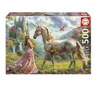 Educa Borrás Puzzle 500 piezas Hadas, Unicornios y Mariposas - 48 x 34 cm, incluye Pegamento Fix