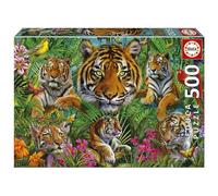 Educa - Jungla de Tigres | Puzzle de 500 Piezas para Adultos. Medidas: 48 x 34 cm. Incluye Cola Fix Puzzle. A Partir de 11 años (19902)