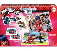 Educa - Las Aventuras Superpack Miraculous Ladybug, Incluye Domino, Identic y 2 Puzzles, Juego de Mesa para niños a Partir de 3 años, Múltiples Posibilidades de Juego (17259)