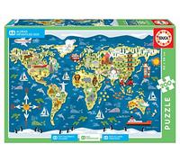 Educa - Mapamundi-Sean Sims Aldeas SOS Puzzle Infantil de 200 Piezas, a Partir de 6 años (17727)