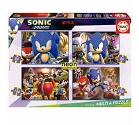 Educa - Multi 4 Sonic Prime Neon | Set de 4 Puzzles Infantiles progresivos de 50 a 150 Piezas Que Brillan en la Oscuridad. Medida aproximada una Vez montado: 34 x 24 cm. +5 años (19631)