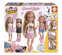 Educa - My Model Casual | Muñeca articulada para peinar y Vestir | +6 años | Kit de moda sin coser con telas estampadas y clips | Manualidad creativa infantil de estilismo | Regalo niñas (20652)
