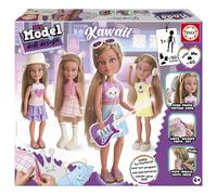 Educa Borrás – Kit de diseño My Model Doll Design Kawaii, muñeca articulada, crea ropa y peinados