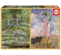 Educa - Pack de 2 Puzzles de 1000 Piezas para Adultos | Claude Monet, Estanque de los Nenúfares + Mujer con Sombrilla. Incluye Pegamento Fix Puzzle. A Partir de 14 años (19270)