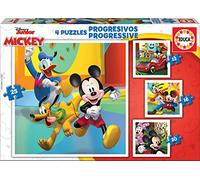 Educa - Progresivos Mickey and Friends 4 Puzzles progresivos de cartón con 12-16-20-25 Piezas Cada uno Medida aproximada de Cada Puzzle 16 x 16 cm A Partir de 3 años (19294)