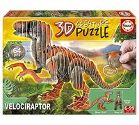 Educa - Puzzle 3D Velociraptor Creature Puzzle | Set de contrucción Dinosaurios de Juguete | Monta tu Propio Dinosaurio en 3D | Recomendado A Partir de 6 7 8 años (19382)