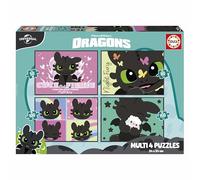 Educa - Puzzle Infantil Multi 4 DreamWorks Cómo Entrenar a tu dragón 50+80+100+150 Piezas | Rompecabezas Progresivo para niños | A Partir de 5 años (20535)