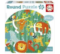 Educa - Round Selva | Puzzle Redondo Infantil con 48 cm de diámetro | 28 piezas y 3 animales extraíbles con troquel especial | Piezas grandes fáciles de manipular y encajar | A partir de 3 años(18906)