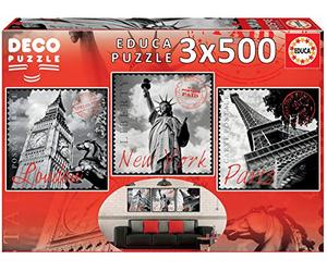 Educa - Serie Deco, 3 Puzzles de 500 Piezas, Grandes Ciudades (17096)