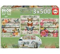 Educa - Serie Deco, 3 Puzzles de 500 Piezas, Jardín Campestre (17965)