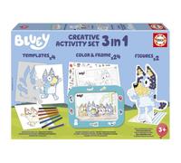 Educa - Set Creativo 3 en 1 Bluey con Tres Actividades: Pintar por números, creando 2 Figuras en 3D para Decorar y Dibujar Personajes de la Serie Bluey Mediante Plantillas. A Partir de 3 años (19887)
