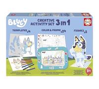 Educa - Set Creativo 3 en 1 Bluey con Tres Actividades: Pintar por números, creando 2 Figuras en 3D para Decorar y Dibujar Personajes de la Serie Bluey Mediante Plantillas. A Partir de 3 años (19887)