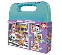 Educa - Set de 4 Puzzles Infantiles progresivos de 12,16,20 y 25 Piezas | SuperKitties. Presentado en un maletín para Que niñas y niños se atrevan con Distintos Niveles de dificultad (20341)