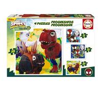 Educa - Set de 4 Puzzles Infantiles progresivos de 12 a 25 Piezas. Dino Spidey. Medidas: 16 x 16 cm. Recomendados a Partir de 3 años (20343)