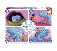 Educa Borrás – Set de 4 puzzles infantiles Simpáticos Dinos 20-80 pz 28x20 cm 4+