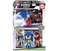 Educa - Sonic Prime Neon | Set de 2 Puzzles con 100 Piezas Que Brillan en la Oscuridad. Medida aproximada una Vez montado: 40 x 28 cm. Compuesto por Grandes Piezas. +6 años (19629)