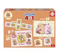 Educa - Superpack Capyfun Capibaras 4 en 1 | Puzzles, Dominó, Memory Animales | 2 Puzzles 25 y 50 Piezas, Dominó 21 fichas, Identic 28 Cartas | Juego Educativo niños 3 años (20481)