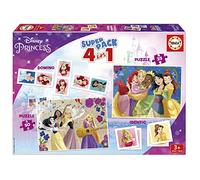 Educa - Superpack Disney Princess | Juegos de Mesa y Puzzles Infantiles: Dominó, Identic con 28 Cartas y 2 Puzzles de 25 y 50 Piezas. Juego Infantil para 3, 4 y 5 años (19683)
