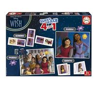 Educa - Superpack Disney Wish 4 en 1 | Puzzles, Dominó, Memory Infantil | 2 Puzzles 25 y 50 Piezas, Dominó 28 fichas, Identic 28 Cartas | Juego Educativo niños 3 años (19743)