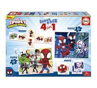 Educa - Superpack Spidey y Sus Increíbles Amigos 4 en 1 | Puzzles, Dominó, Memory | 2 Puzzles 25 y 50 Piezas, Dominó 28 fichas, Identic 28 Cartas | Juego niños 3 años (19682)