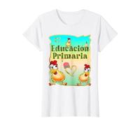 Educación Primaria, Pollitos Pollos - Escuela Camiseta gráfica económica, Mujer, Blanco, S
