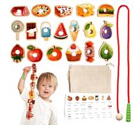 Educational Lacing Beads | Threading Toys for Fine Motor Skills | Colorful Food and Fruit Beads for Preschool Learning and Development for Kids 3+