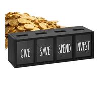 Educational Money Organizer - 4 Section Kids Savings Bank for Boys Girls | Wooden Clear Coin Box with Clear Wooden Compartments, Teaching Tool for Home Classroom Bedroom Learning