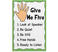 Educational print listing five listening rules ears listening eyes watching mouth quiet