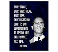Educational Wall Art Print, Malcolm X Powerful Quote Poster for Classroom & Library, "Every Defeat..." Inspirational Decor, Civil Rights Movement(Framed,12x18inch(30x45cm))