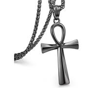 Edulex Collar de cruz Ankh de acero inoxidable para hombres y mujeres, chapado en oro de 18 quilates, colgante de crucifijo con versículo bíblico, filipenses, cristiano, egipcio, religioso, cadena