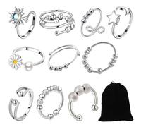 EduPlayte 10 Anillo Antiestres Mujer, Anillos Mujer, Anillos Giratorios De Ansiedad, Abiertos Para El Pulgar, Luna y Estrella, Anillos Giratorios Abiertos Ajustables Para Adolescentes y Niñas