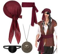 EduPlayte 4 accesorios de disfraz de capitán pirata, bandana pirata y cinturón, cadena con colgante de parche de ojo, disfraz de de capitán renacentista, accesorios para fiesta